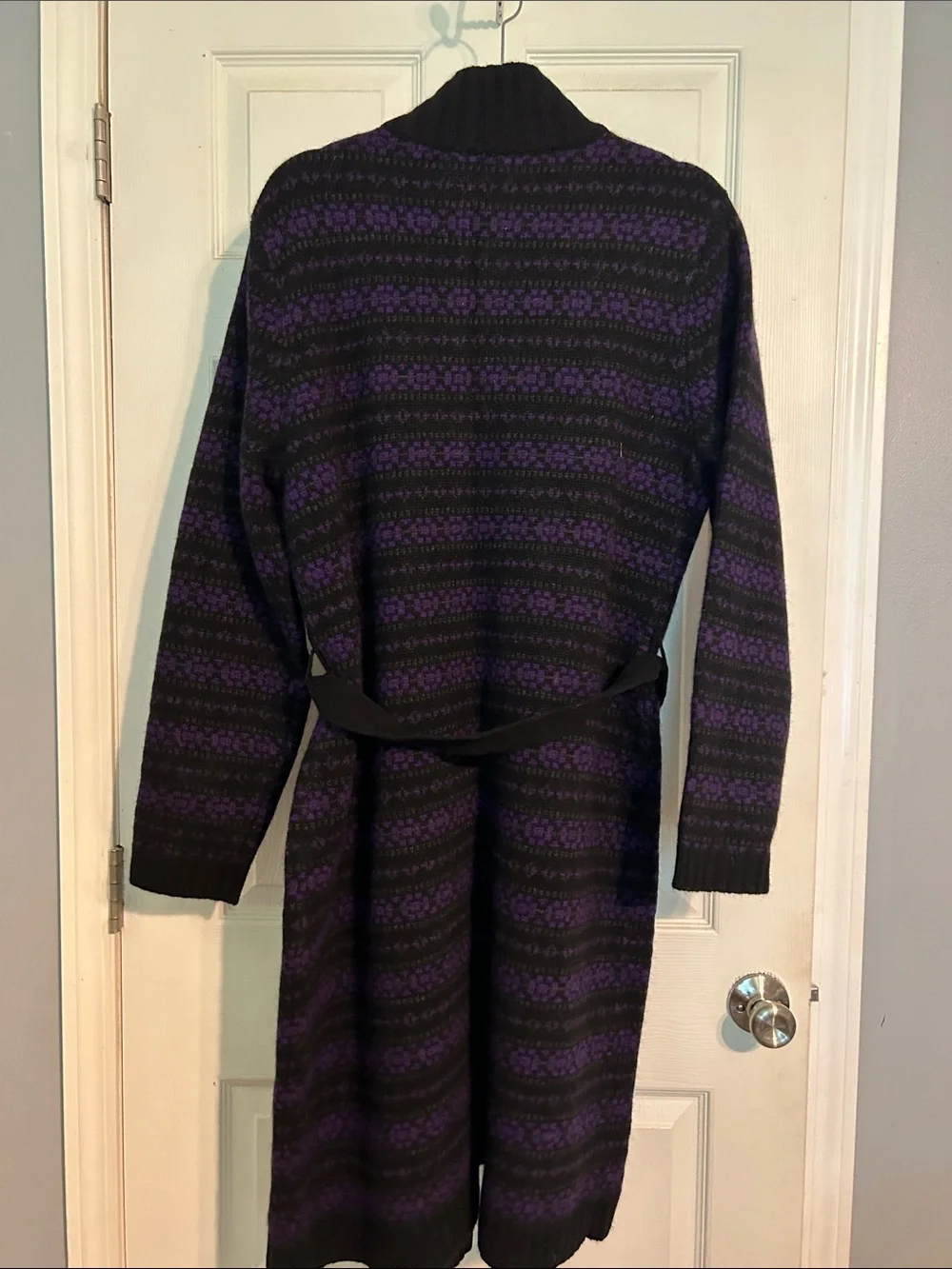 Ralph Lauren Women's Long Button-Front Sweater Coatigan in Black & Purple